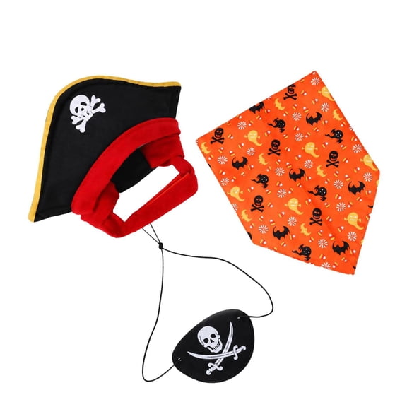 Skull Pirate Costume Set for Pet Dog Cats with Hat and Bandanas for Theme Event and Cosplay Dressingup