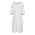 thumbnail image 4 of Summer Dresses For Women 2025 Sevevn Women's Solid Color Three-Quarter Sleeve Round Neck Casual Loose Pocket Dress, 4 of 8