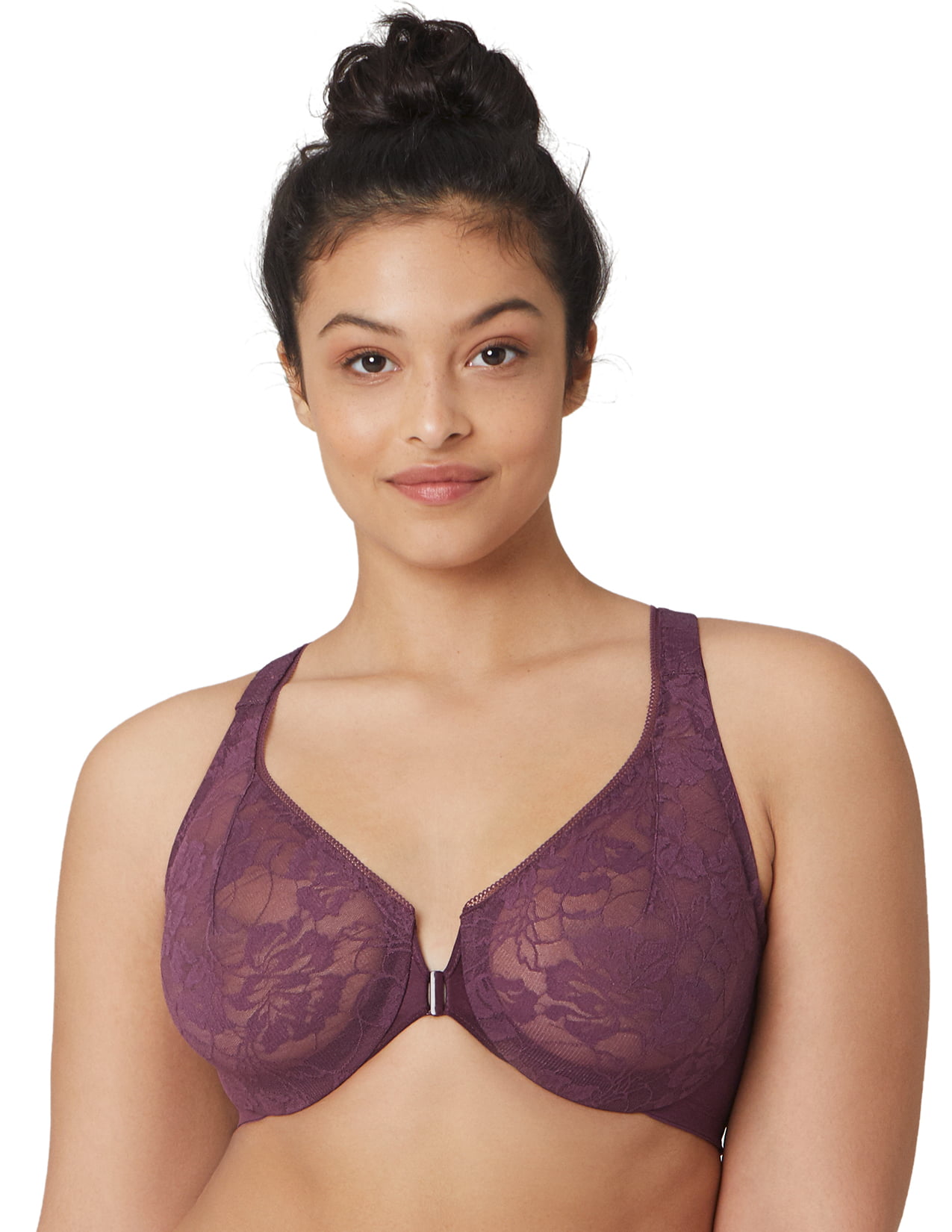 Glamorise Womens Full Figure Wonderwire Front Close Stretch Lace Bra with Narrow Set Straps #9246