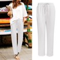 thumbnail image 4 of Gibobby pantalones termicos mujer Pantalón de cintura elástica para mujer con bolsillo Pantalón suelto Pantalones de color sólido (Blanco, XL), 4 of 5