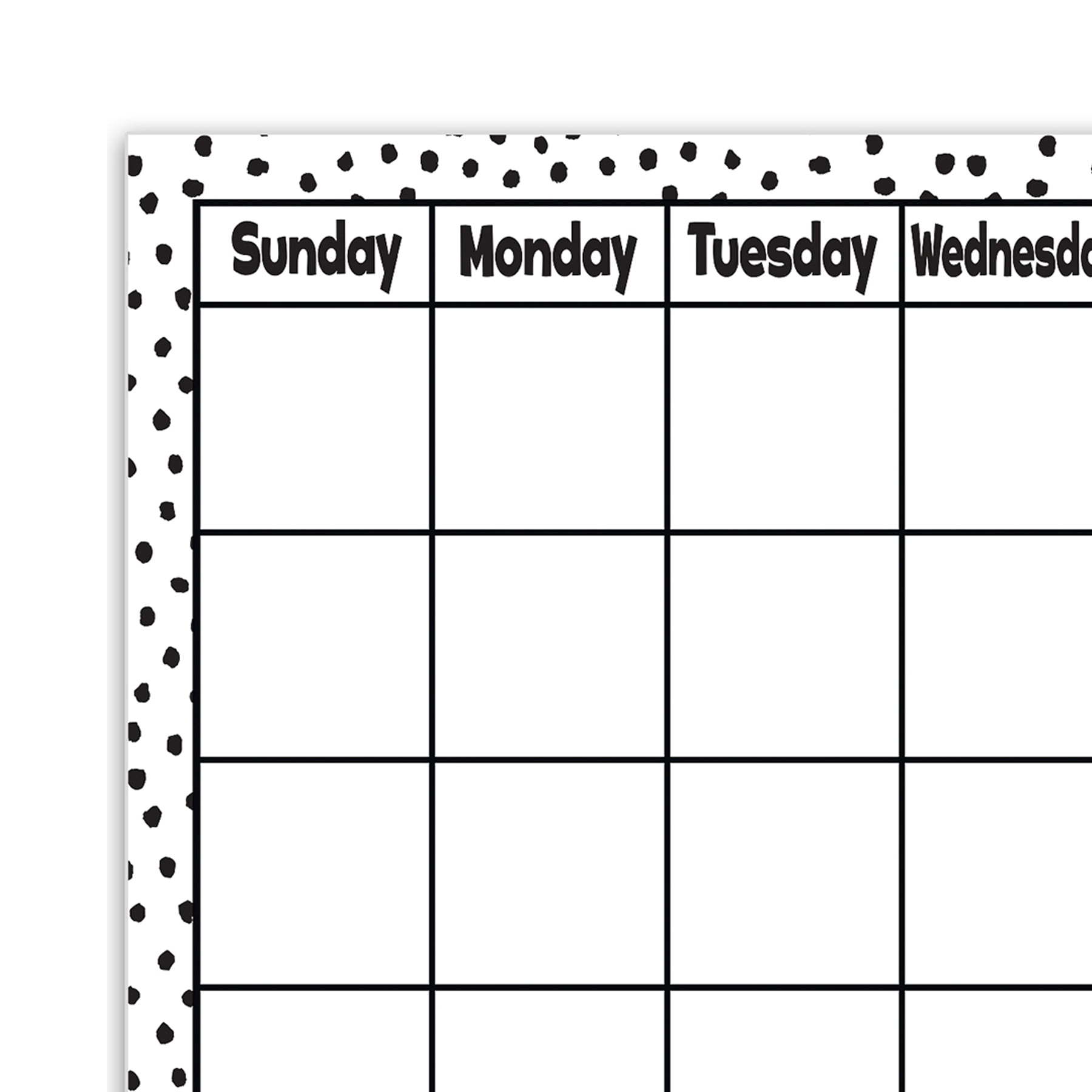 Teacher Created Resources Black Painted Dots on White Calendar Chart, 17" x 22", Pack of 6
