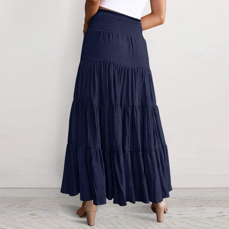 【BAON】Lovey pin tuck cotton banding long skirt FW ver VUPSGEZ Skater Skirt Features Elastic Waist Band Women'S