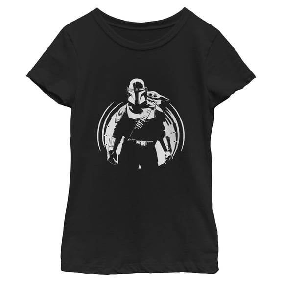 Girls Star Wars: The Mandalorian and Grogu Black and White Sketch T Shirt