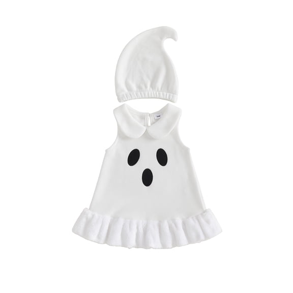 Cjfdfy Toddler Baby Girls Halloween Costume Pumpkin Ghost Fleece Sleeveless Cosplay Dress With Hat Little Baby Cute My First Halloween Holiday Dress Clothes 0-3Y
