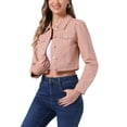 thumbnail image 4 of INSPIRE CHIC Women's Denim Jacket Puff Long Sleeve Cropped Length Washed Western Jacket S Pink, 4 of 6