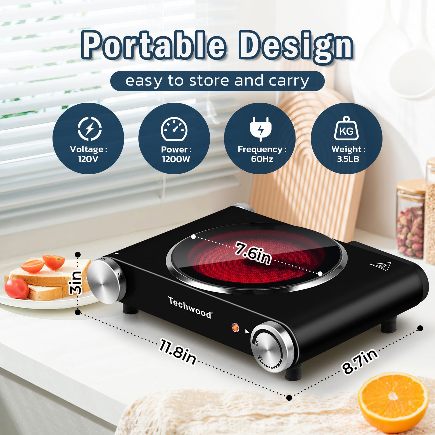 Techwood Infrared 7.1-Inch Countertop Burner with 1 Coil, Black