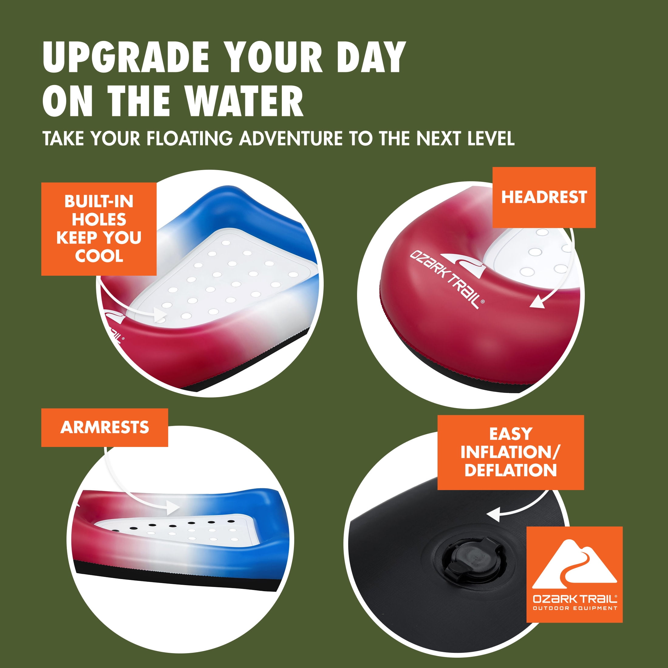 (4 pack) Ozark Trail Easy Float Inflatable Lounge, Patriotic