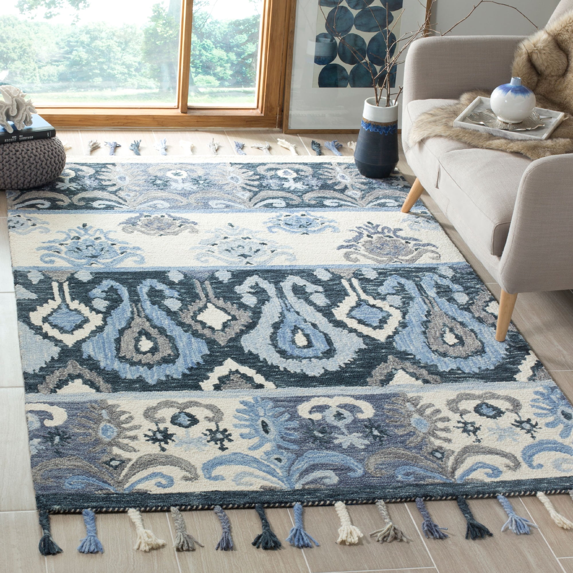 SAFAVIEH Suzani Audra Southwestern Wool Area Rug Blue/Ivory 3 x 5