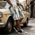 thumbnail image 4 of Men Block Gradient Print Corduroy Cargo Shorts Drawstring Elastic Waist Multi Pockets Knee Length Casual Shorts For Summer Outdoor Hiking Camping Vacation, 4 of 6