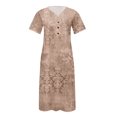 thumbnail image 4 of ICHUANYI Clearance Fashion Women Summer Printing Causal V-Neck Button Short Sleeve Vacation Pockets Dress(Khaki, M) ICHUANYI WER2023081001746, 4 of 5