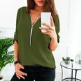 thumbnail image 2 of JGGSPWM Womens Solid Tunic Plus Size Blouse Zipper V Neck Tshirt 3/4 Sleeve Shirts Fashionable Tops 2023 Trendy Tees Army Green XXXXL, 2 of 4