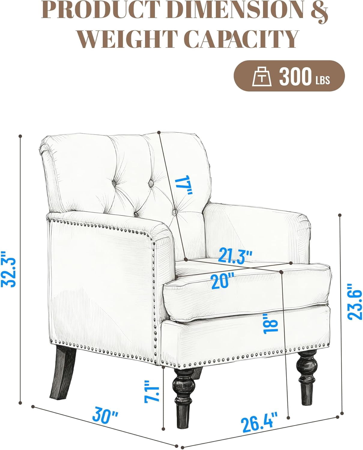 MOONMISS 26.4" Wide Accent Chair,tufted Club Chair With Linen Fabric,upholstered Button Armchair For Bedroom, Living Room,Blue