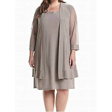 R&M Richards Glitter Mesh Plus Shift Dress Jacket Set