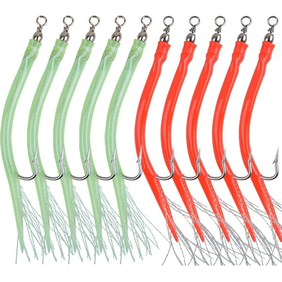 Classic Striped Bass Tube Lures, 10pcs Cod Rig Tube Teaser Saltwater Trolling Tube Fishing Lure with Stainless Steel Hook Swivel for Offshore Trolling Striper Bass Cod Big Game Fishing