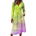 thumbnail image 4 of BOMYJESK Summer Dresses for Women Ruffle Hem Swing Spring Midi Dresses Ruched Flowy Pleated Formal Dress Green L, 4 of 5