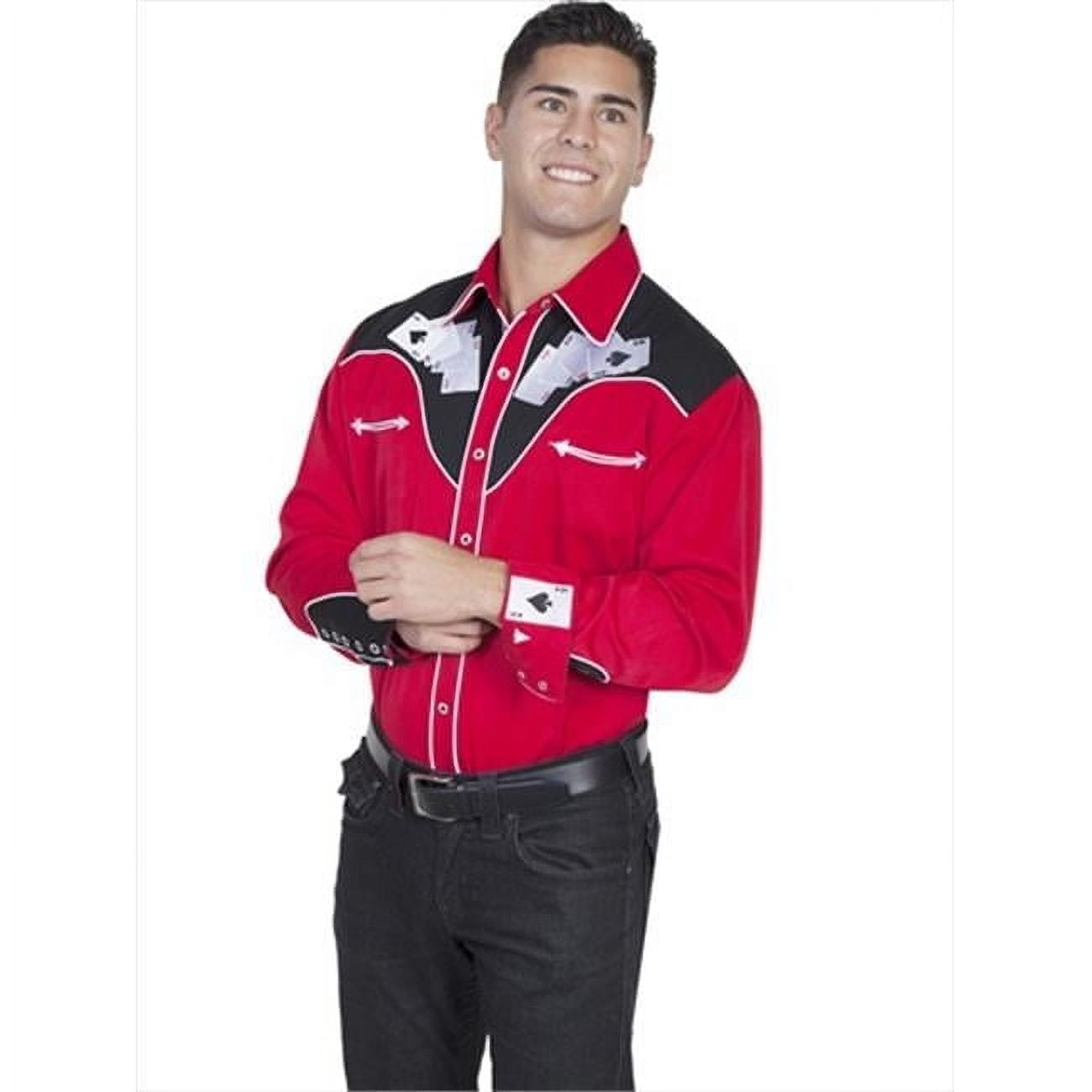 Scully Mens Shirt Western Red Poly Blend Four Ace Embroidery L/S L