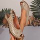 thumbnail image 2 of Sandalias de Tacón de Bloque Blanco Peep Toe Abierto de las Mujeres Tacones Altos Respirables Huecos con Correa de Hebilla Ajustable Casual, 2 of 9