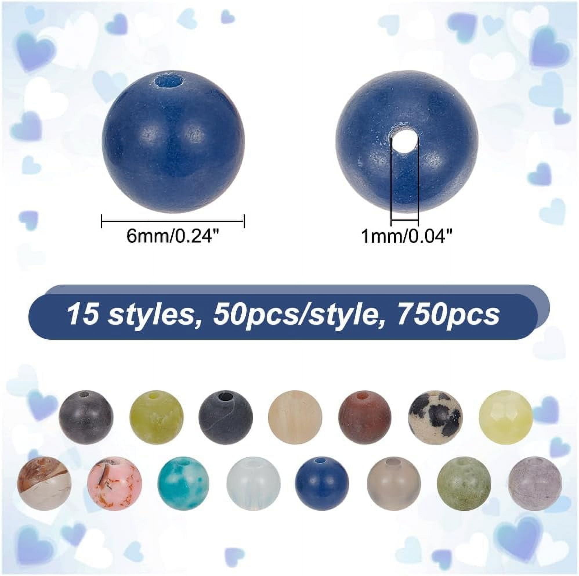 About 750 Pcs Mixed Gemstone Beads Kit 15 Styles Round Natural Synthetic Stone Beads Crackle Beads Clear Beads Undyed Loose Spacer Beads for Bracelets Necklace Jewelry Making 6mm