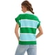 thumbnail image 3 of ATHLECHIC Suéter sin mangas casual para mujeres, con cuello en V, botones, a rayas, suéteres cortos y sueltos, color verde y azul, 3 of 5