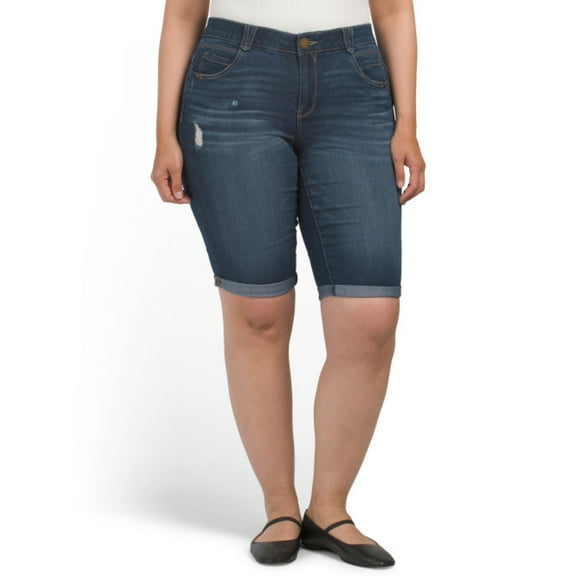 Democracy Women's Plus high rise Ab Solution distressed Denim Bermuda Shorts (Blue, 20w)