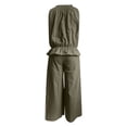 thumbnail image 6 of Two Piece Loungewear Set for Women, Halter Neck Peplum Top and High Waist Palazzo Pants, Lightweight Linen Blend Summer Set, Green XL, 6 of 6