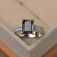 thumbnail image 2 of Alexandrite bridal set rings, emerald cut, color changing ,June birthstone,engagement ring and wedding band, 2 of 4