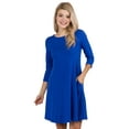 thumbnail image 3 of Women's Three-Quarter Sleeve Swing Dress, ROYAL BLUE, L, 3 of 5