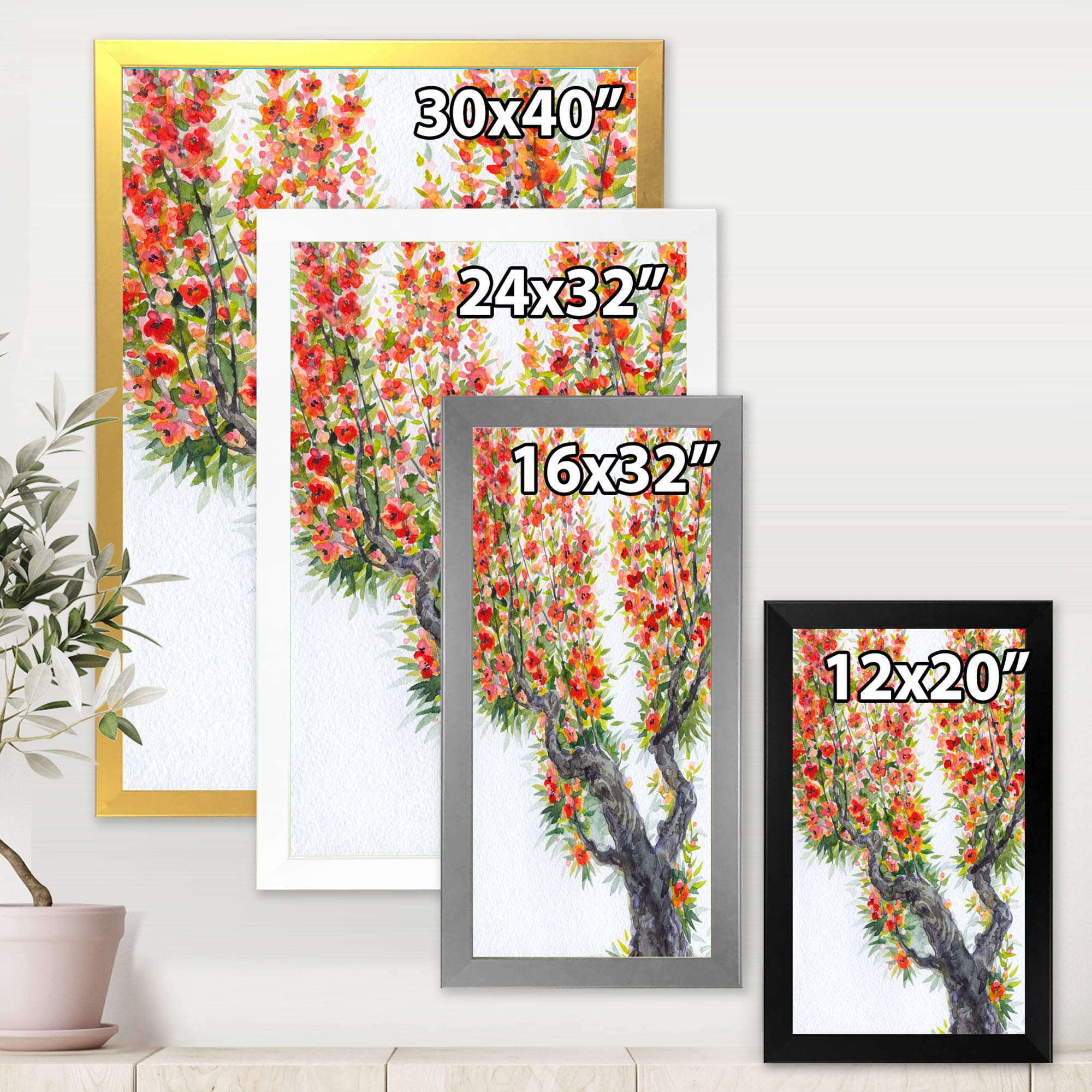 Blooming Flowers Of An Old Tree In Spring II 16 in x 32 in Framed Painting Canvas Art Print, by Designart