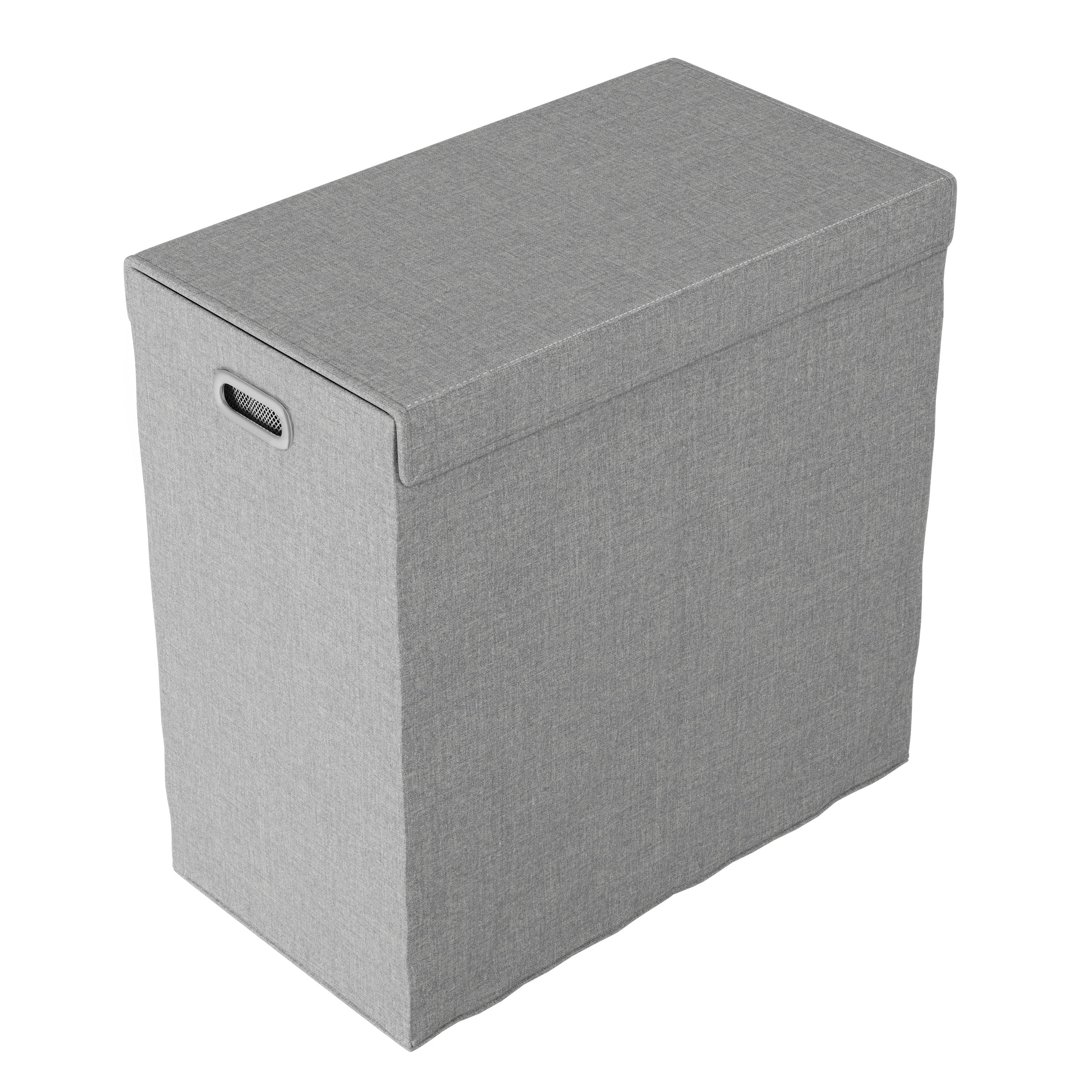 Lavish Home Two-Sided Fabric Laundry Hamper with Lid and Handles, Gray