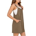 thumbnail image 4 of Womens Knee Length Shorts Cotton Rompers for Women Loose Pleated Jumpsuit Shorts with Pockets, Fashion Button Decor Sleeveless Casual Overall Shorts Brown S, 4 of 7