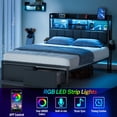thumbnail image 3 of Dyzmo Full Size Bed Frame with 45.1" High LED Storage Headboard Shelf, Bed Metal Platform, Black, 3 of 9