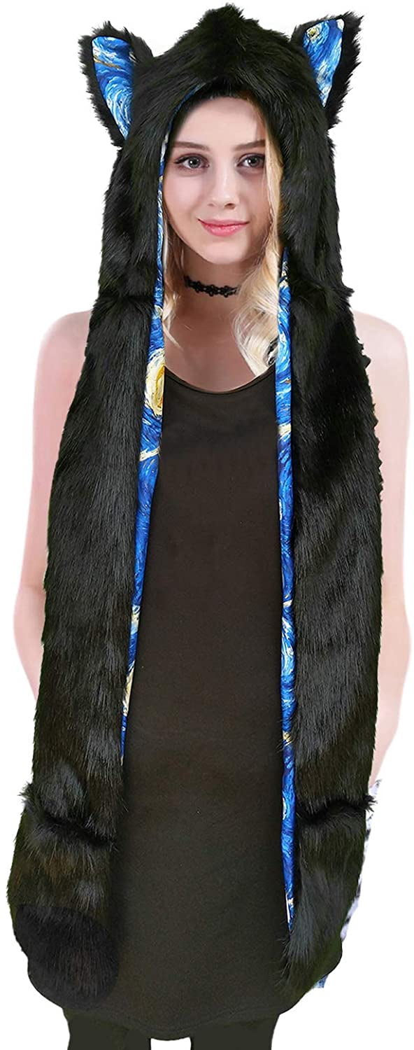 Animal Spirit Hood Faux Fur Hat Scarf 