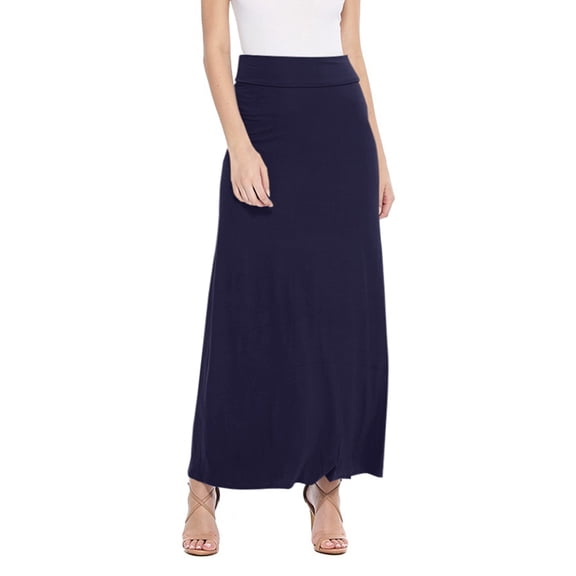 Women's Maxi Length High Waist Foldable Waistband Solid Skirt