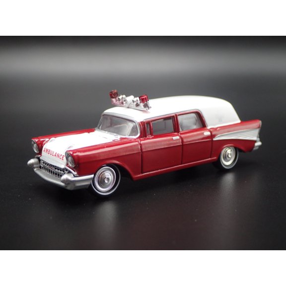 Open Box 1957 57 CHEVY CHEVROLET HEARSE AMBULANCE 1:64 SCALE DIORAMA DIECAST MODEL CAR
