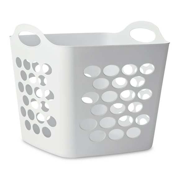 Mainstays Plastic Laundry Hamper, Flexible Square, Breathable with Handles, White