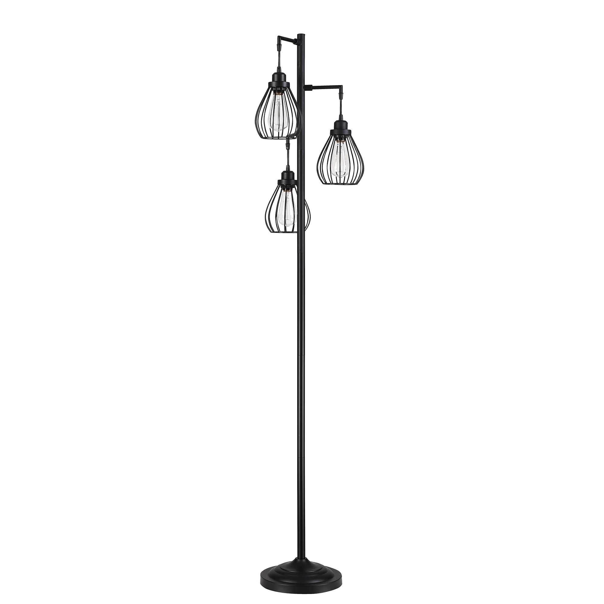 69" Industrial Floor Lamps for Living Room, Metal Dimmable Standing Tree Floor Lamp with and Hanging Steel Cage Shade