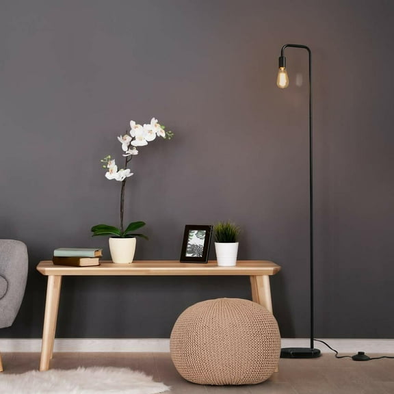 Tall Reading Lamp Metal Floor Standing Lamp, Marble Base,Black