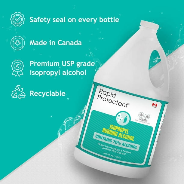 Alcool isopropylique 70 % USP – bouteille de 4 litres, 4/emballage