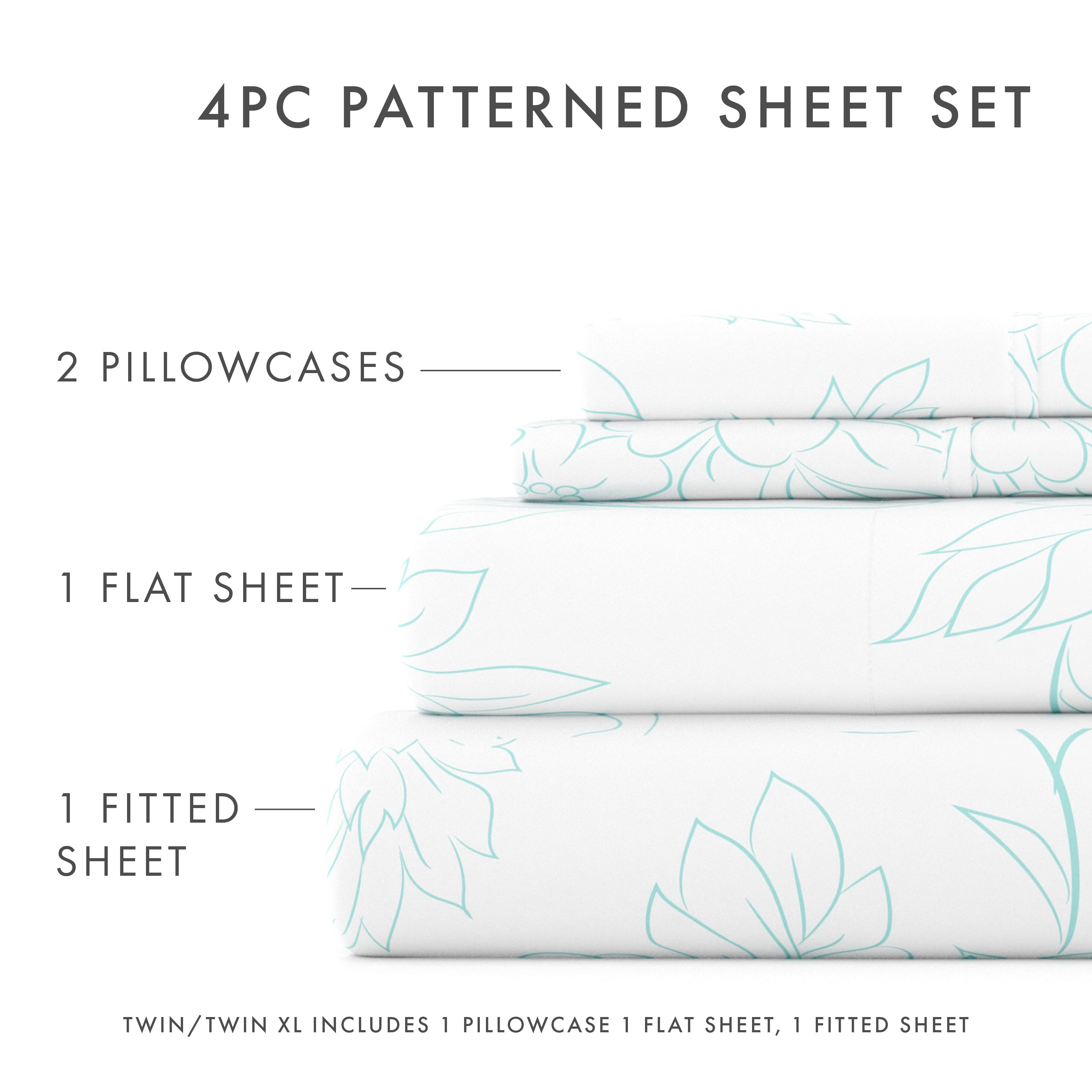 Noble Linens 4 Piece Pattern Microfiber Bed Sheets Set, Aqua Vine, Queen