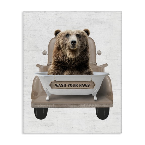 Stupell Industries Traditional Wash Your Paws Bear Canvas Art, 16 x 20, by Lettered and Lined