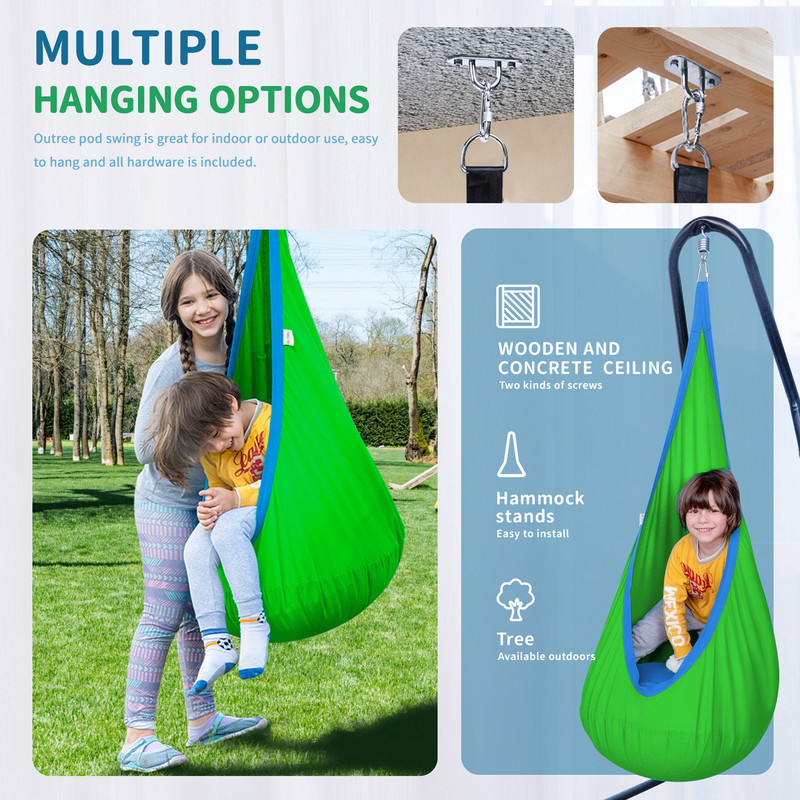 OUTREE Cotton Kids Pod Swing Seat Green and Blue