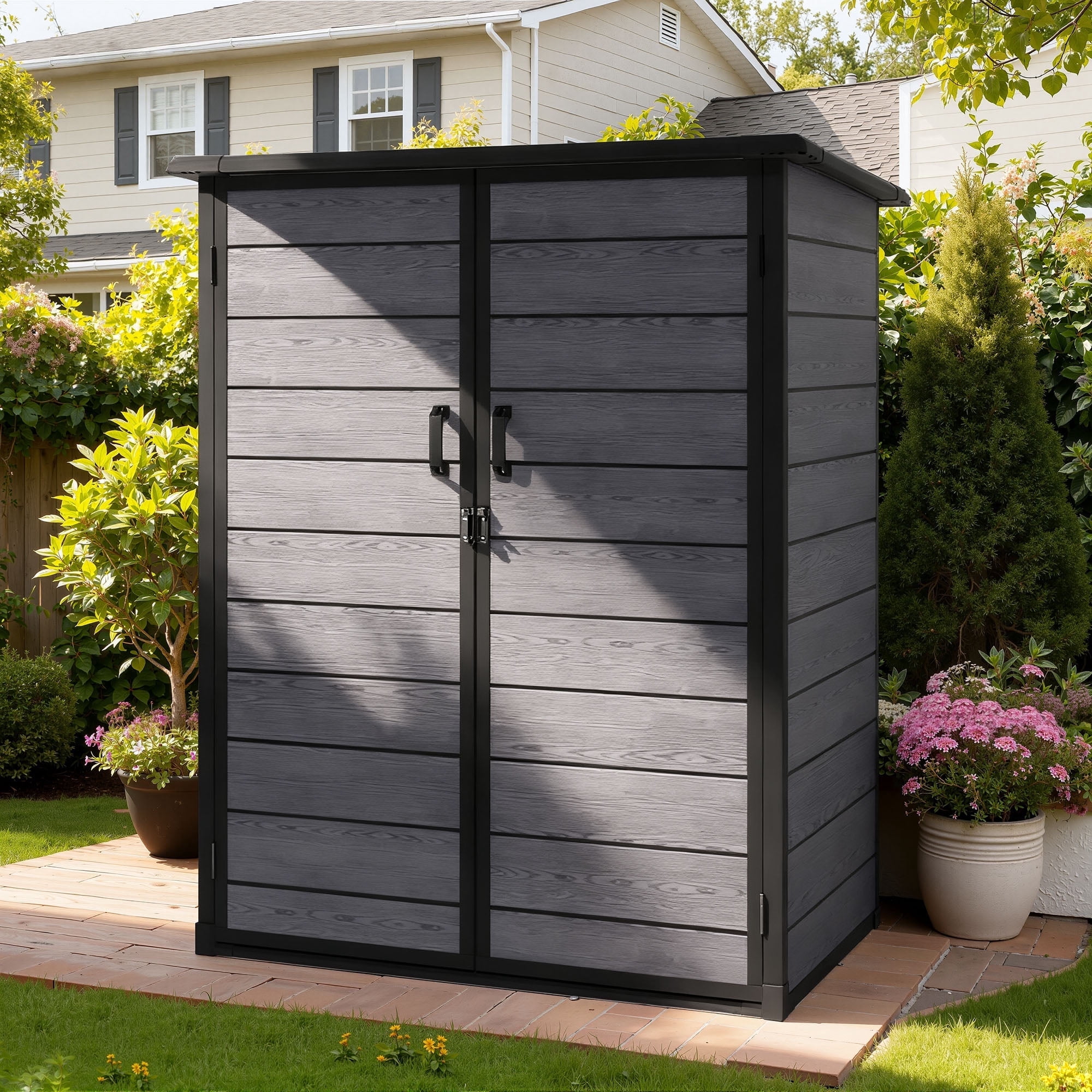 MELLCOM 8 x 10 FT Resin Outdoor Storage Shed with Floor, Storage