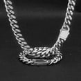 thumbnail image 4 of 12/14mm Fashion Stainless Steel Silver Miami Cuban Chain Men's Necklace Jewelry, 4 of 7