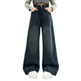 thumbnail image 3 of GiLiling Girls Casual Baggy Jeans High Waist Wide Leg Cargo Denim Pants Elastic Waist Y2k Vintage Aesthetic Style (Blue, 7-8 Years), 3 of 9