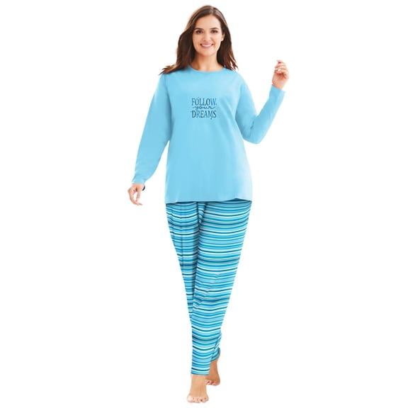 Dreams & Co. Women's Plus Size Long Sleeve Knit Pj Set Pajamas