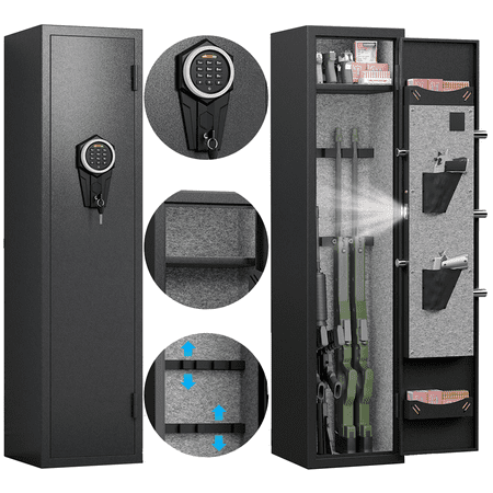 Miekor Furniture High-Security Steel Rifle Cabinet - 4-5 Gun Capacity Electronic Lock Solid Bolts Dual Alarms Silent Operation LED Lighting 5442