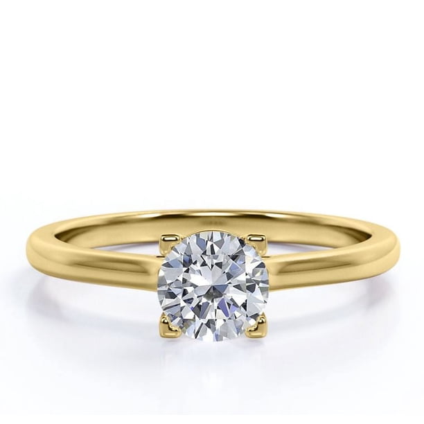 JeenMata Impresionante Anillo para Mano Derecha con Solitario de 1 Quilate de Talla Brillante Redonda Engastado en Garras en Baño de Oro Amarillo de 18 K sobre Plata
