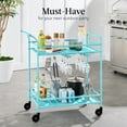thumbnail image 3 of ZYPPP Outdoor Mobile Patio Bar Cart, Home Bar Serving Cart, BBQ Side Table w/ 2 Tier Storage, Wine Rack, Lockable Wheels - Teal, 3 of 9