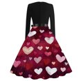 thumbnail image 3 of Fgvctg Womens Valentine's Day Wedding Guest Dress Vintage Cocktail 1950s Tea Dress Cute Heart Print Crewneck Dresses A-Line Date Night Romantic Long Sleeve Clothing Soft Outfit Coffee M, 3 of 4