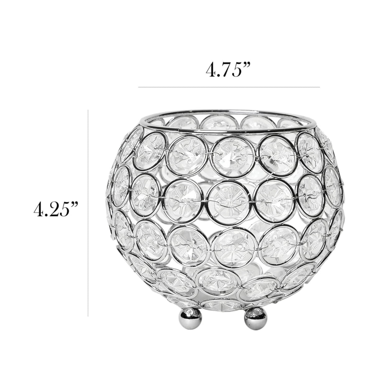Elegant Designs 4.25" Elipse Crystal Circular Bowl Candle Holder, Flower Vase, Wedding Centerpiece, Chrome